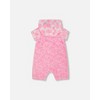 Deux par Deux Girl Printed Terry Romper with Hood Vibrant Pink and White - 2 of 3