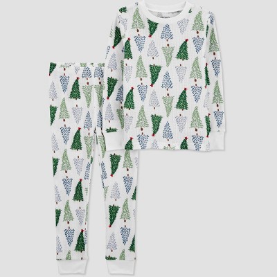 Image of Carter's Just One You® Toddler 2pc Long Sleeve Christmas Trees Pajama Set - Green/White 3T