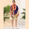 Lars Amadeus Men's Summer Striped Patchwork Short Sleeves Button Down Hawaiian Shirt - 3 of 4