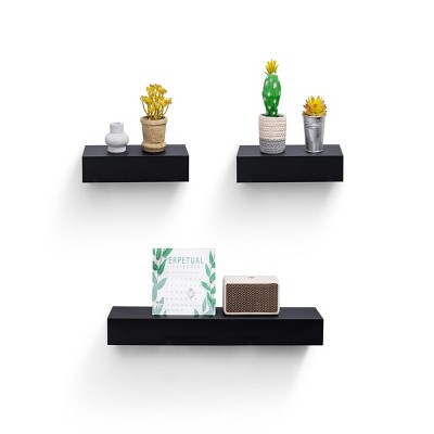 Syemin Decorative Wall Shelf Floating Shelves Wall Mounted Set of 3 Rustic Wood Wall Storage Shelves Decor Hanging Shelves, Black, 23.62"*4.92"*1.97"