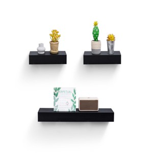 Syemin Decorative Wall Shelf Floating Shelves Wall Mounted Set of 3 Rustic Wood Wall Storage Shelves Decor Hanging Shelves, Black, 23.62"*4.92"*1.97" - 1 of 4