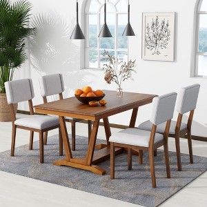 NicBex Dining Table Set for 4 Rustic Kitchen Table with Trestle Base, Wooden Frame and 4 Padded Chairs for Dining Room - 1 of 4