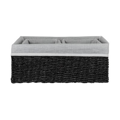 Black Wicker Rectangular Storage Basket Set with Liners