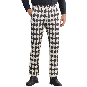 Lars Amadeus Men's Flat Front Straight Leg Argyle Plaid Trousers - 1 of 4