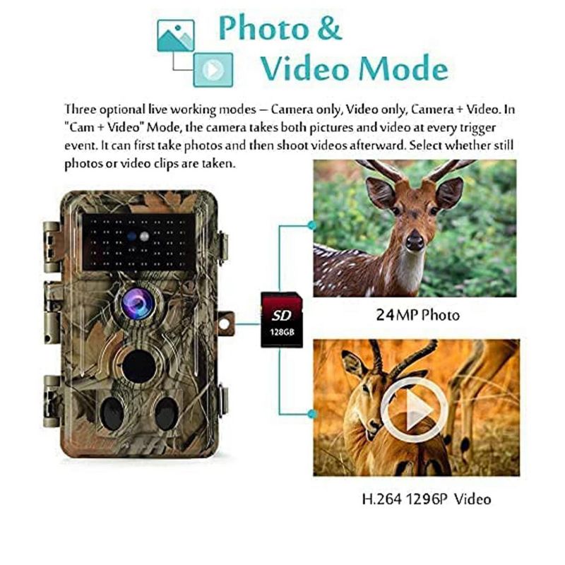 BlazeVideo 2-Pack 24MP 1296P H.264 Outdoor Waterproof Trail, Cameras with Night Vision, Motion Activated, 0.1S Trigger Time, 3 of 8