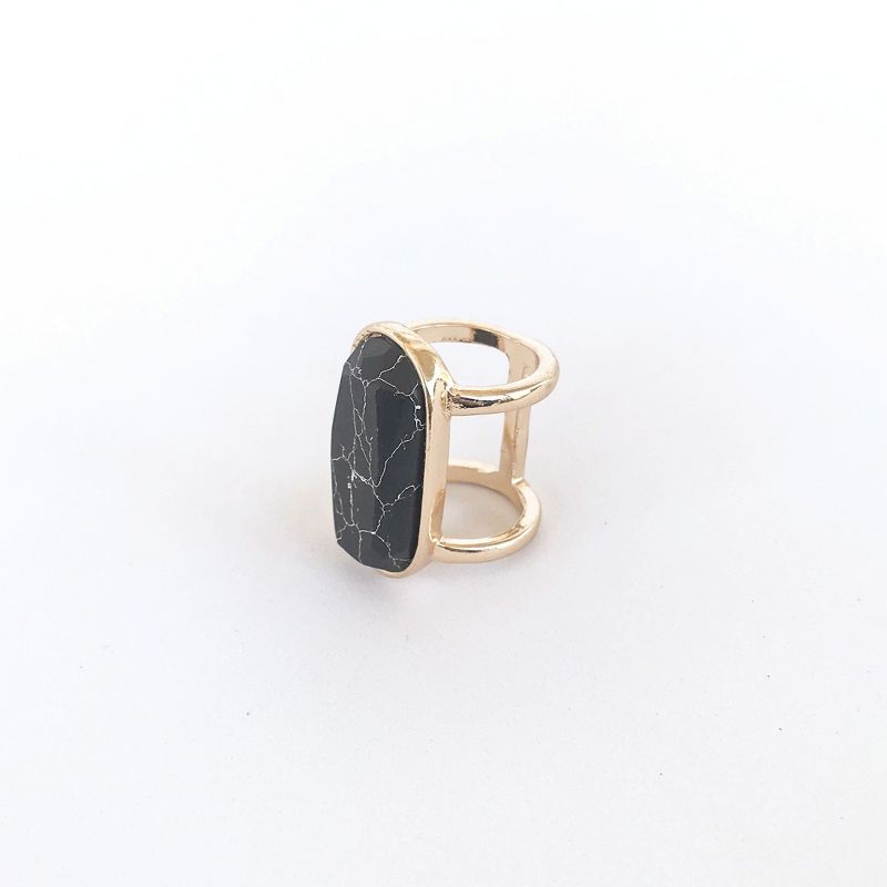 Sanctuary Project Semi Precious Black Howlite Oval Statment Ring Gold, 2 of 4