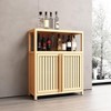 Bathroom Storage Cabinet with Double Slatted Doors, Open Side Shelf; Freestanding Organizer for Bathroom, Living Room, Hallway, Kitchen Neutral - 2 of 4