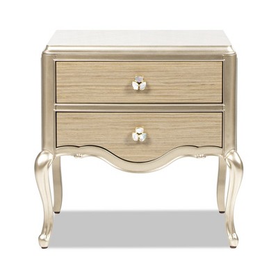 JTH LUXE Helena 25" 2-Drawer Storage Side Table, Natural Birch Brown & Soft Gold
