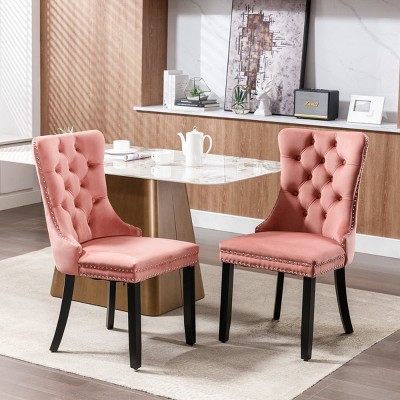 Velvet Tufted Dining Chairs with Nailhead Trim, 2-Piece Upholstered Solid Wood Chair Set for Dining Room-The Pop Home