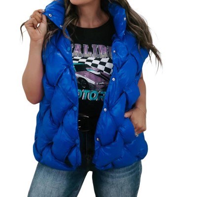 Women's Button Woven Puffer Vest - BUCKETLIST