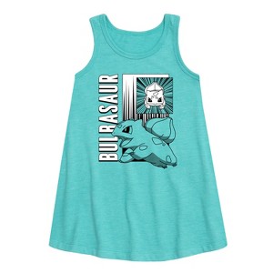 Girls' - Pokémon - Bulbasaur Anime Battle- Youth Girls A-line Dress Graphic Sleeveless Aline Dress - 1 of 3