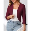 Womens Cropped Blazer Casual Elegant 3/4 Sleeve Collarless Open Front Bolero Cardigan Work Jacket Shrug - 3 of 4