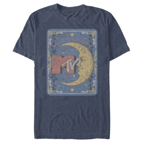 Men s MTV Moon Line Drawing Logo T Shirt Navy Blue Heather X Large