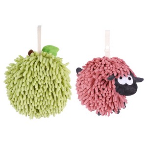 REGALWOVEN 2 Pcs Cute Comfortable Soft Absorbent Chenille Ball Fuzzy Hand Towel - 1 of 4