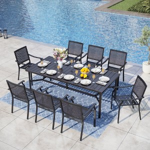 Captiva Designs 9pc Spacious Slat-top Rectangle Metal Table & Steel Stackable Chairs - 1 of 4
