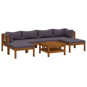vidaXL Acacia Wood Patio Lounge Set - 7 Piece Outdoor Sofa Set with Cushions, Dark Gray, Includes Table and Modular Seating - 1 of 4