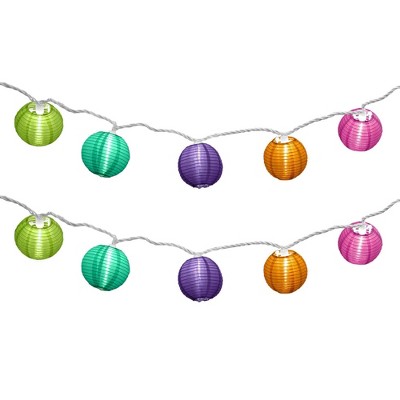 10ct Electric String Lights with 3x7' Nylon Lanterns- Multi Color