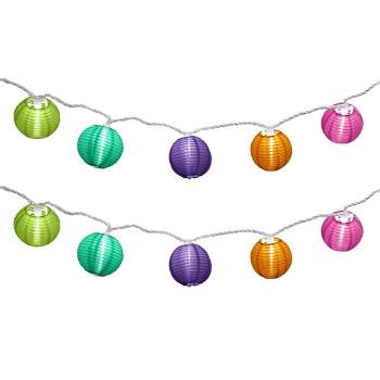 10ct Electric String Lights with 3"x7' Nylon Lanterns- Multi Color