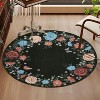4x4 Round Black Floral Rug,Machine Washable Non-Slip Low Pile Carpet,Fade-Resistant Easy-Clean Accent Area Rug for Playroom, Kids Room, Living Room - 2 of 4