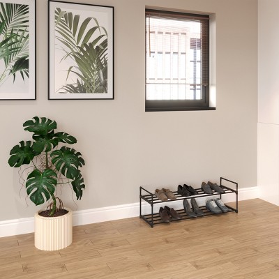Black 2-Tier Stackable Metal and Plastic Shoe Rack