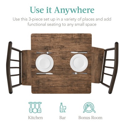 Dark Brown Metal and Wood 3-Piece Dining Set with 2 Chairs