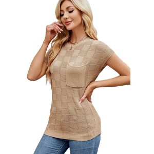 Womens Summer Tops Casual Crewneck Knit Short Sleeve Sweater Loose Fit Lightweight Shirts - 1 of 4