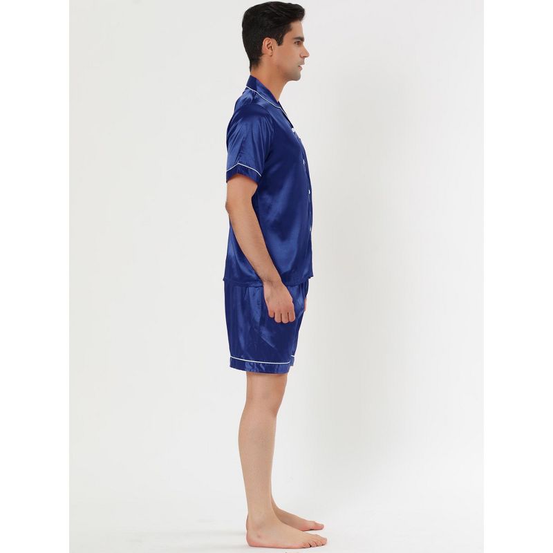 Lars Amadeus Men's Short Sleeve Top and Pants Summer Satin Pajama Sets, 3 of 6