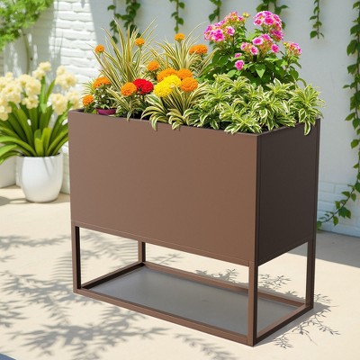 47x18x18 Inch Metal Planter with Shelves & Drainage – Indoor/Outdoor Use for Tall Plants, Flowers, Shrubs