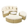 Round Tanning Bed PE Rattan Patio Daybed, Convertible Outdoor Sofa with Retractable Canopy and Removable Cushions – Maison Boucle - 3 of 4