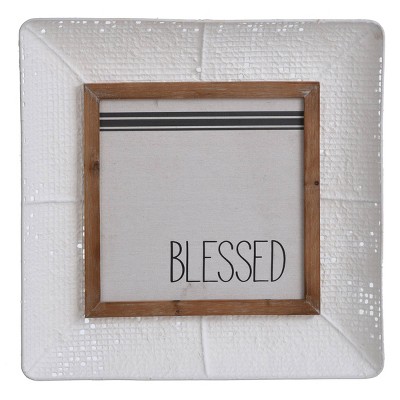 Blessed Tray Metal Wall Hanging with Natural Wood Inlay Printed Sentiment Unframed Wall Canvas - StyleCraft