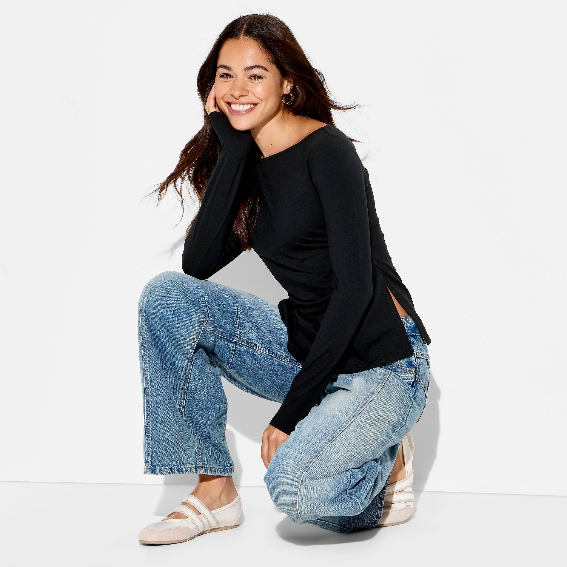 Women's Side Ruched Long Sleeve Boat Neck Blouse - Wild Fable™