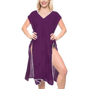 HAPPY BAY Women's Vacation Beachwear Long Bathing Suit Summer Short Front Tie Swimsuit Cover Ups X-Large-XX-Large Purple Solid - 1 of 4