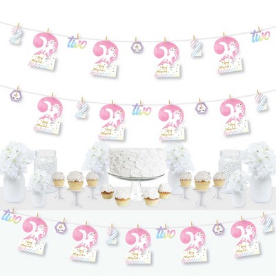 Big Dot of Happiness 2nd Birthday Rainbow Unicorn - Magical Unicorn Second Birthday Party DIY Decorations - Clothespin Garland Banner - 44 Pieces