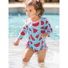RuffleButts Baby Girls UPF50+ Sun Protected Gingham Long Sleeve One Piece Rash Guard - Watermelon Gingham, 0-3m - 3 of 4