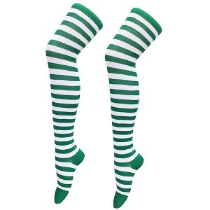 Thin Striped Patterned - Over the Knee Socks - from the Sock Panda (Women's Sizes, Adult Medium)- Kelly Greenand Black - 1 of 3