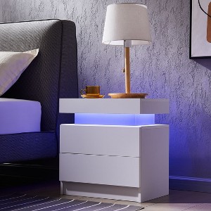 NicBex 2 Drawers Nightstand with LED Lights,Bedside Table with Handle Free Design,Modern Side Table for Bedroom - 1 of 4