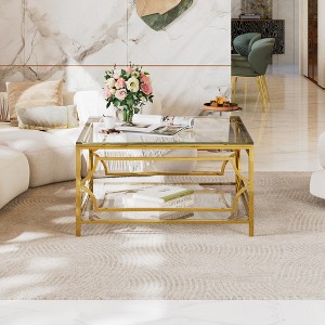 Luxurious Coffee Table Glass Cocktail Table Center Table Accent Table Side Table with Metal Frame - ModernLuxe - 1 of 4