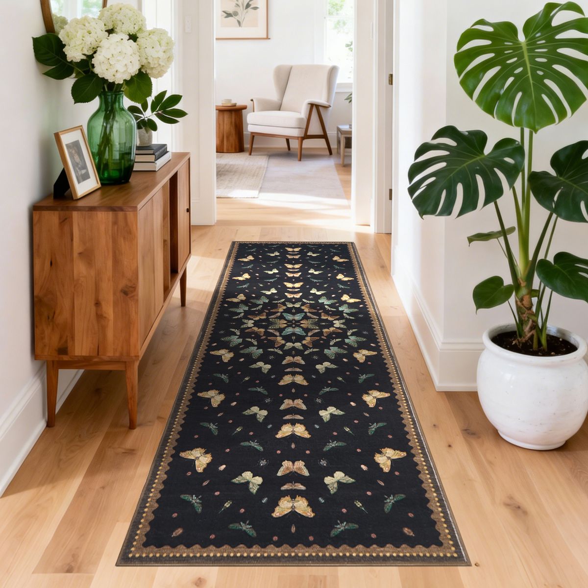 Machine Washable Butterfly Insect Print Area Rug, Non-Slip TPR Backing, Soft Polyester Low-Profile Rug for Living Room Bedroom - thumbnail 9