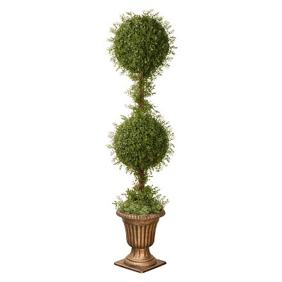 Mini Tea Leaf 2 Ball Topiary with Black/Gold Urn (60")