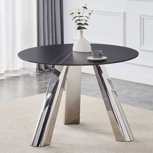 Okak Round Dining Table for 4-6 People, 42" with Marble Top Stainless Steel Leg for Dining Room Kitchen Living Room - 1 of 4