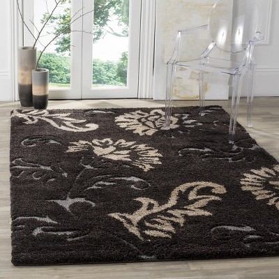 Gray Floral Shag Synthetic 4' x 6' Area Rug