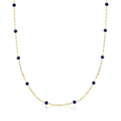 Pure Collection by Ross-Simons 3.50 ct. t.w. Sapphire Bead Station Paper Clip Link Necklace in 14kt Yellow Gold