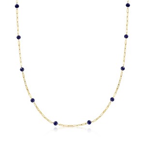 Pure Collection by Ross-Simons 3.50 ct. t.w. Sapphire Bead Station Paper Clip Link Necklace in 14kt Yellow Gold - 1 of 4