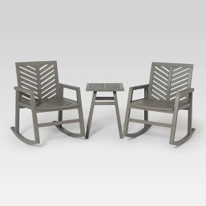 3pc Slatted Chevron Acacia Wood Patio Rocking Chair Chat Set - Saracina Home - 1 of 4
