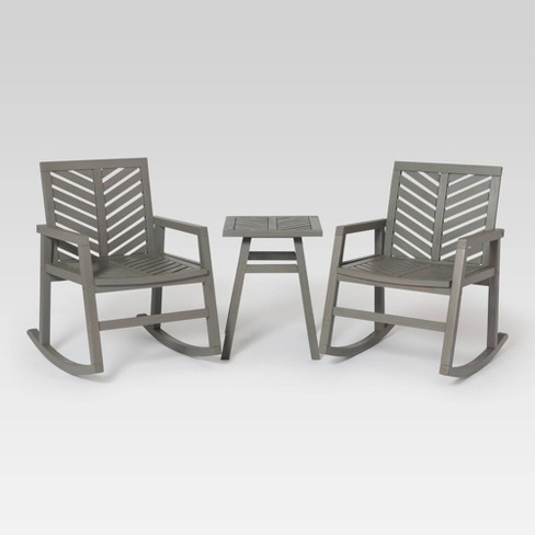 3pc Outdoor Rocking Chair Set Gray, Black Outdoor Rocking Chairs Set
