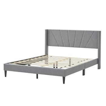 Costway Twin/Queen Bed Frame Modern Platform Bed with Linen Upholstered Wingback Headboard