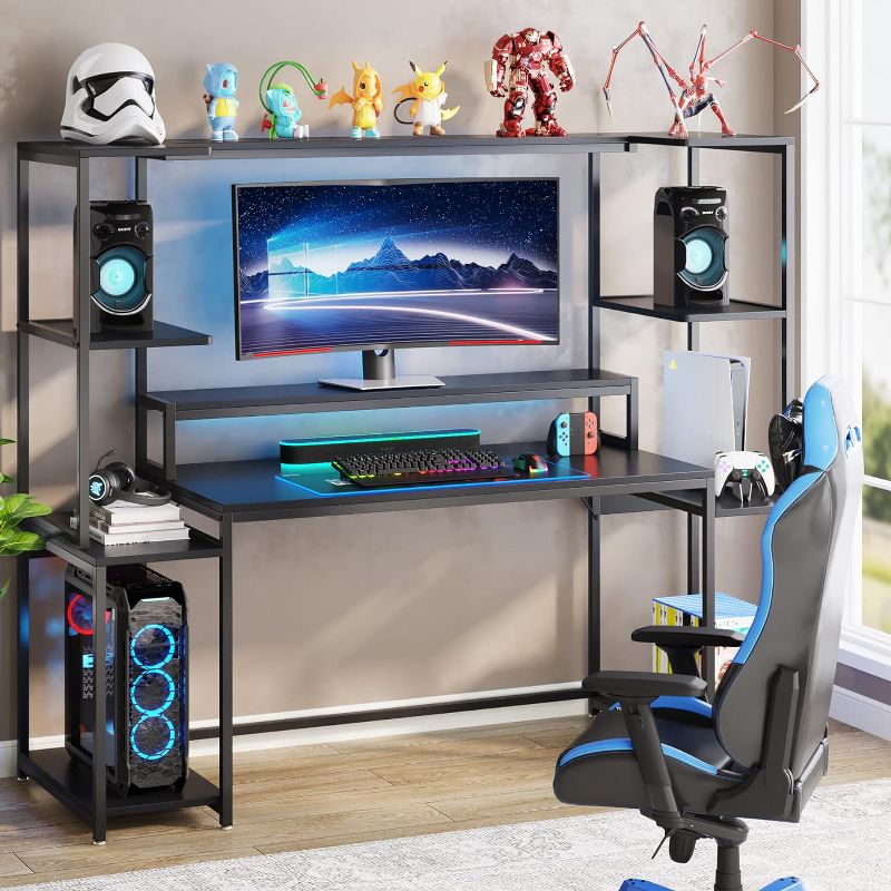 Tribesigns 70 -inch Computer Desk with Hutch and Shelf, Modern Large Gaming Desk with Monitor Stand, Gamer Table Workstation for Home Office, 2 of 9