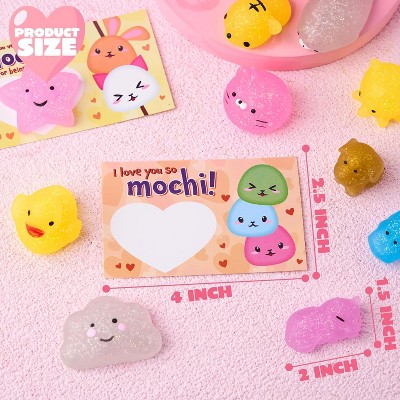 Joyfy 28 Packs Gift Cards with Glitter Mochi Squishy Toys | Kawaii Stress Relief Fidget Toys to Squeeze