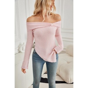 Womens Cute Bow Off Shoulder Knitted Sweater Tops Side Slit Pullover Trendy Y2k Aesthetic Clothes - 1 of 4