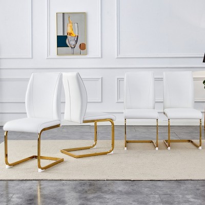 Syemin 4 Sets Simple Arch Dining Chair, PU Material High Rebound Dining Chair, Arched Metal Legs, White, 17.3"*21.6"*39"